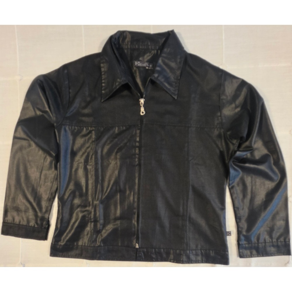 Kraft Klothing Black Faux Leather Zip Up Jacket Women Medium Y2K Minimalist